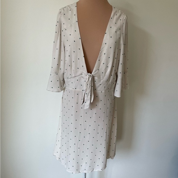 Free People All Yours Polka Dot Cream Combo Flutter Sleeve Deep V Mini Dress 12 - Picture 5 of 12